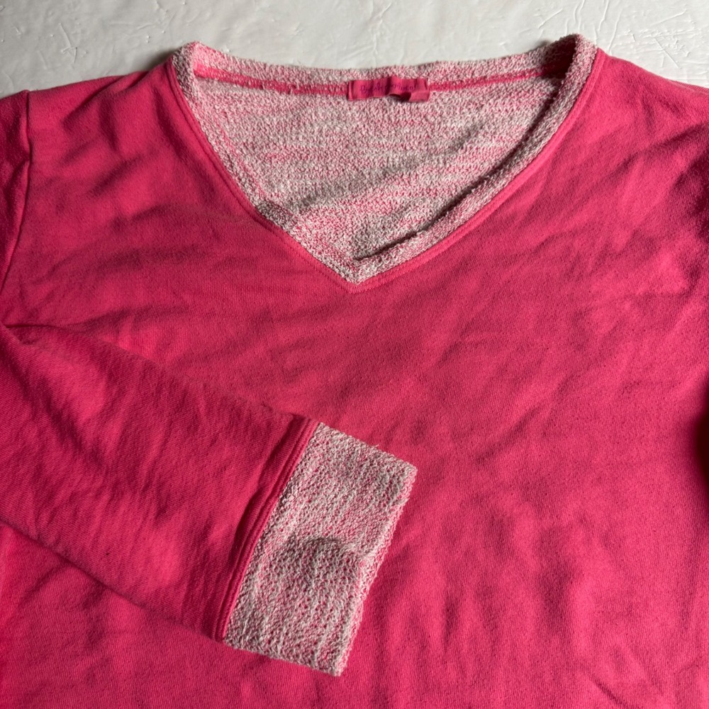 Fresh Produce Womens Pink V-Neck Sharkbite Hem Long Sleeve Top Size MD/LG USA